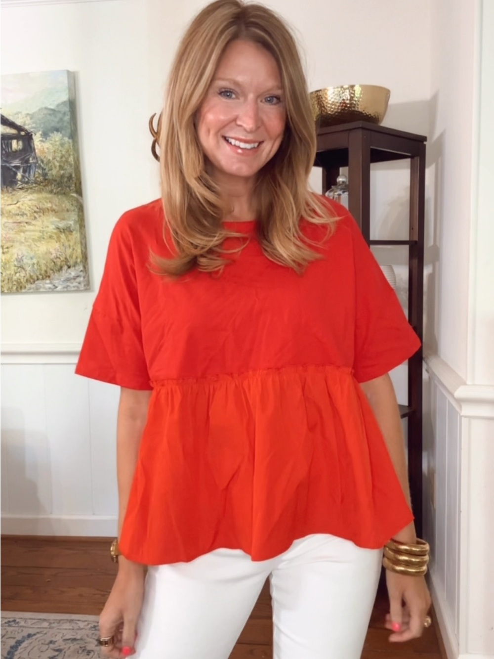 Amazon Short-Sleeve Peplum Top - Bright Red